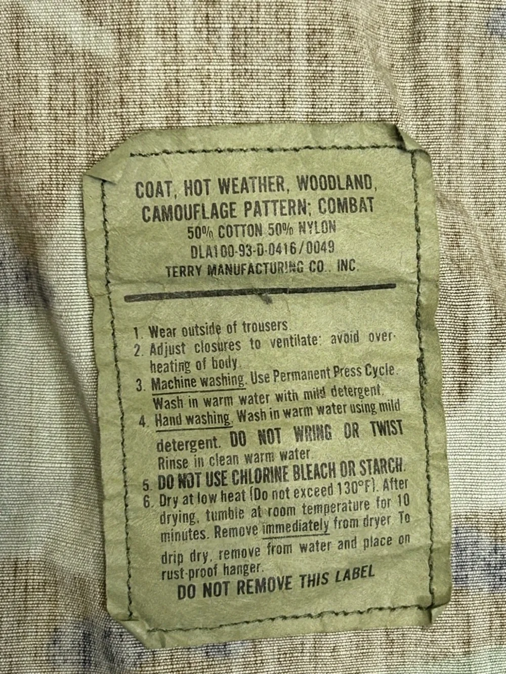 Vintage 1993 US Army Military Issue Battle Dress Uniform Coat